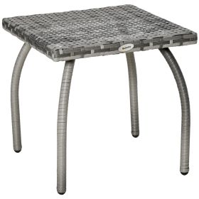 Rattan Wicker End Table All-Weather Side Table For Outdoor Garden Balcony Backyard Gray