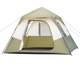 6-person Army Green Beige Camping Tent Polyester Cloth Automatic Iron Rod