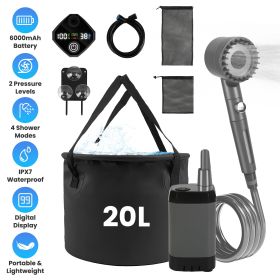 1Pc Portable Shower For Camping Include IPX7 Waterproof 6000mAh Rechargeable Shower Filtered Shower Head 5.3Gallon Foldable Bucket For Hiking Beach Tr