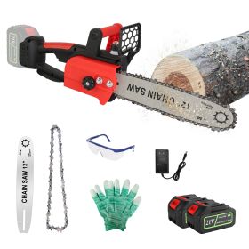 1Pc 12Inch Electric Cordless Chainsaw With 2Pcs 21V 3000mAh Battery And Charger Brushless Battery Operated Handheld Chainsaw With Auto Oiler Safety Sw