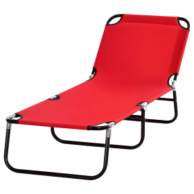 Foldable Chaise Lounge, 5-Level Backrest, Adjustable Footrest, Pillow, Lightweight Frame, For Pool, Patio, Sun Bathing, Red