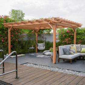 12 X 14 Outdoor Wood Pergola, Wooden Patio Pergola Gazebo For Climbing Plant Support, Garden,Brown