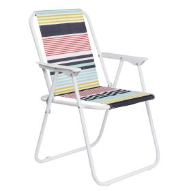 Lightweight High-back Beach Chair, Portable Foldable Camping Chair, Lawn Chair With Hard Armrests, Colourful Stripes