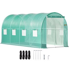 VEVOR Walk-in Tunnel Greenhouse, 15 X 7 X 7 Ft Portable Plant Hot House W Galvanized Steel Hoops, 1 Top Beam, Diagonal Poles, Zippered Door & 8 Roll-u