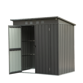 Backyard Storage Shed With Sloping Roof Galvanized Steel Frame Outdoor Garden Shed Metal Utility Tool Storage Room With Latches And Lockable Door 6x4f
