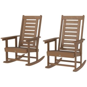 2 Pieces Outdoor Rocking Chairs, HDPE Patio Rockers With 28 High Back, Wide Armrests For Porch Backyard, Brown