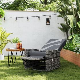 Outdoor Wicker Swivel Recliner Chair, Lifting Footrest, 360 Rotating Basic, Water-resistant Cushions, Gray