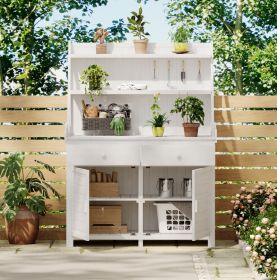 TOPMAX 65in Garden Potting Bench, Fir Wood With Storage, Drawer & Cabinet