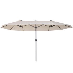 15ft Double Sided Patio Umbrella Outdoor Market Extra Large Cream White With Crank For Deck Lawn  Pool