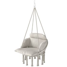 Hammock Swing Chair, Hanging Chair With Large Cushion, Chain, Steel Frame For Indoor Outdoor Use, Cream White