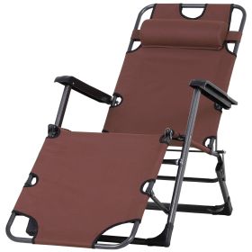 Lounging Relaxation  Folding Lounger With Metal Frame, Adjustable Footrest  Head Pillow