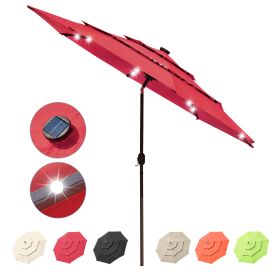 11Ft 3 Tiers 40LEDS Patio Umbrella Red