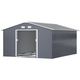 12.6' X 11' Metal Storage Shed, Garden Tool House With Double Sliding Doors, 4 Air Vents For Backyard, Patio & Lawn, Dark Gray