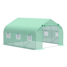 Outdoor Walk-In Tunnel Greenhouse 11.5 X 10 X 6.5 With Roll-up Windows Zippered Door PE Cover Green