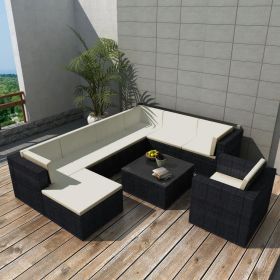 9 Piece Garden Lounge Set with Cushions Poly Rattan Black
