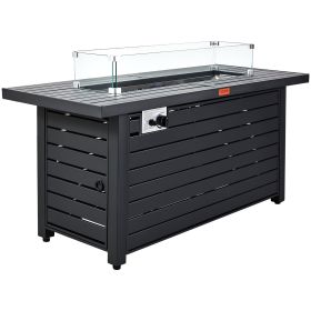 VEVOR Gas Fire Pit Table, 54 In 50000 BTU, Propane Outdoor Wicker Patio fire Pits with Carbon Steel Tabletop, Lava Rock, Glass Wind Guard, Cover, Add
