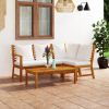 4 Piece Patio Lounge Set with Cushion Cream Solid Acacia Wood