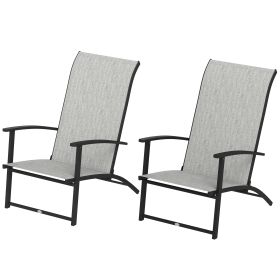 Set Of 2 Outdoor Dining Chairs With High Back, Armrests, Folding Patio Chairs For Patio, Lawn, Camping, Gray