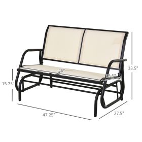 2-Person Glider Bench, Outdoor Swing Chair Loveseat, With Comfortable Fabric, Smooth Rocker, Steel Frame, For Porch, Beige