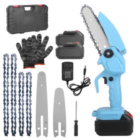 1Pc Electric Mini Chainsaw1Pc  Portable Handheld Cordless Small Chain Saw Battery Powered With 2Pcs 2200mAh Rechargeable Batteries 4in Or 6in Chains F (Color: Blue)