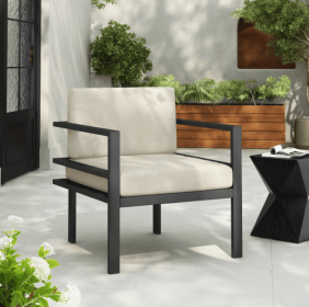 27.7 Modern Outdoor Lounge Chair With Aluminum Frame, Weather-Resistant Cushions, Sleek Design, Perfect For Patio, Garden, Or Balcony (Option: BeigeBlack)