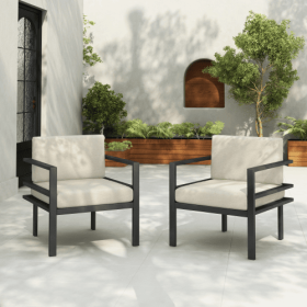 27.7 Modern Outdoor Lounge Chair With Aluminum Frame, Weather-Resistant Cushions, Sleek Design, Perfect For Patio, Garden, Or Balcony (Option: BeigeGray-2Piece)