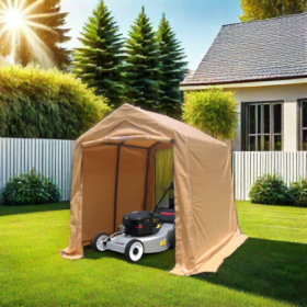 7x12ft Outdoor Portable Gazebo Storage Shelter Shed With 2 Roll Up Zipper Doors & Vents Carport For Motorcycle Waterproof And UV Resistant Anti-Snow P (Option: Sand)