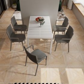 4pcs Modern Stackable Plastic Armchair For Indoor  Outdoor Use  Ergonomic Slatted Back Design, All  Weather PP Material, Light Baby Blue   Patio, Balc (Option: Light Blue)