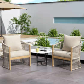 Set Of 2 Modern Gray Curved Aluminum Lounge Chair With Stylish Rope-Weave Design And Cushioned Comfort, Perfect For Outdoor Living (Option: BeigeNatural)