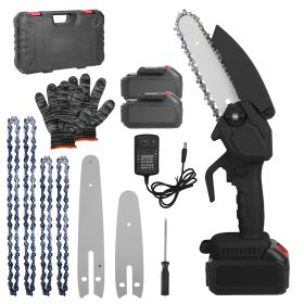 1Pc Electric Mini Chainsaw1Pc  Portable Handheld Cordless Small Chain Saw Battery Powered With 2Pcs 2200mAh Rechargeable Batteries 4in Or 6in Chains F (Color: Black)
