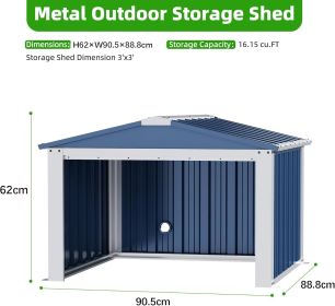 Gold Frame Steel Outdoor Storage Shed (Color: Blue)