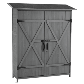 56L X 19.5W X 64H Outdoor Storage Shed With Lockable Door, Wooden Tool Storage Shed W Detachable Shelves   Pitch Roof (Option: Aqua Grey)