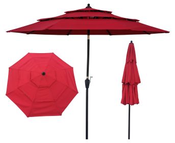 9Ft 3 Tiers Outdoor Patio Umbrella with Crank and tilt and Wind Vents for Garden Deck Backyard Pool Shade Outside Deck Swimming Pool (Option: as picture)