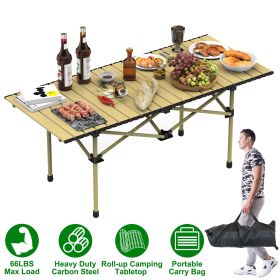 1Pc S Or L Size Options Folding Camping Table Portable Lightweight Carbon Steel Roll-up Picnic BBQ Desk With Carry Bag Heavy Duty For Outdoor Beach Ba (Option: L 55x120CM)