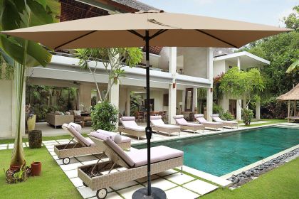 6 x 9ft Patio Umbrella Outdoor Waterproof Umbrella with Crank and Push Button Tilt without flap for Garden Backyard Pool Swimming Pool Market (Color: as Pic)
