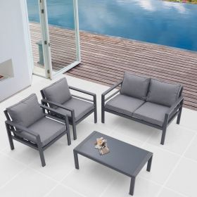 4-piece Aluminum Outdoor Patio Conversation Set (Color: as Pic)