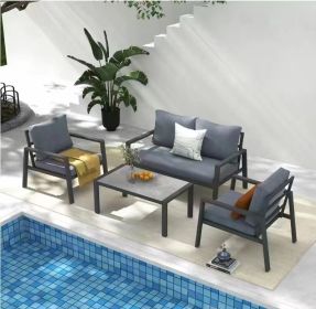 4-piece Aluminum Outdoor Patio Conversation Set (Color: Grey)