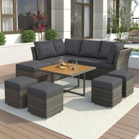 U_STYLE Patio Furniture Set, 10 Piece Outdoor Conversation Set, CoffeeTable with Ottomans, Solid wood coffee table (Color: as Pic)